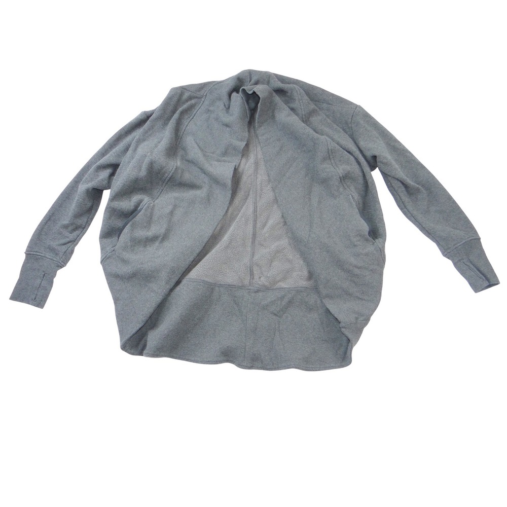 Zella Womens Small Charcoal Gray Fleece Lined Open Wrap Cardigan Thumbholes